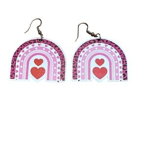 Pink and Red Heart Rainbow Earrings